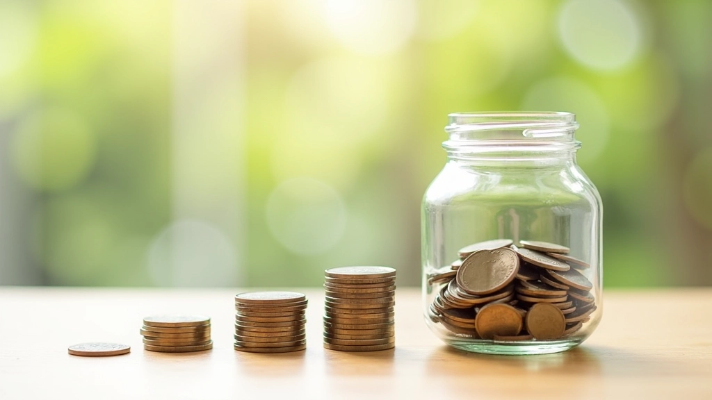 Bocaux à épargner remplis de pièces de monnaie, montrant différents niveaux d'épargne pour les appareils électroménagers