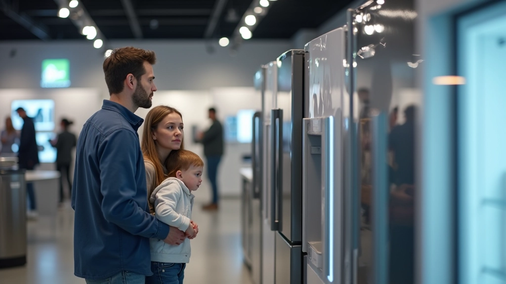 Famille examinant des appareils électroménagers dans un magasin moderne