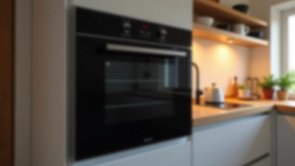 Four électrique intégré dans une cuisine moderne avec porte en verre noir