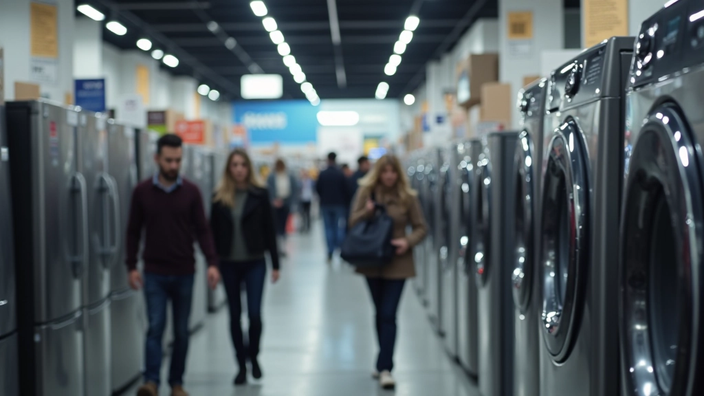 Personnes parcourant les promotions en magasin électroménagers pendant les soldes